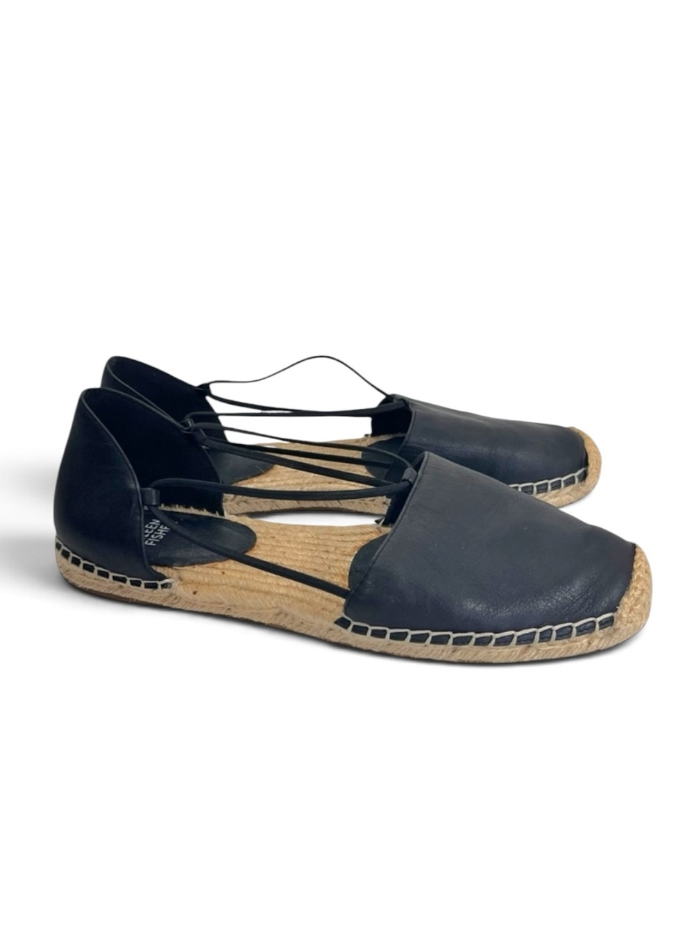 Eileen Fisher Lee d'Orsay Black Leather Espadrille Flat Size 9